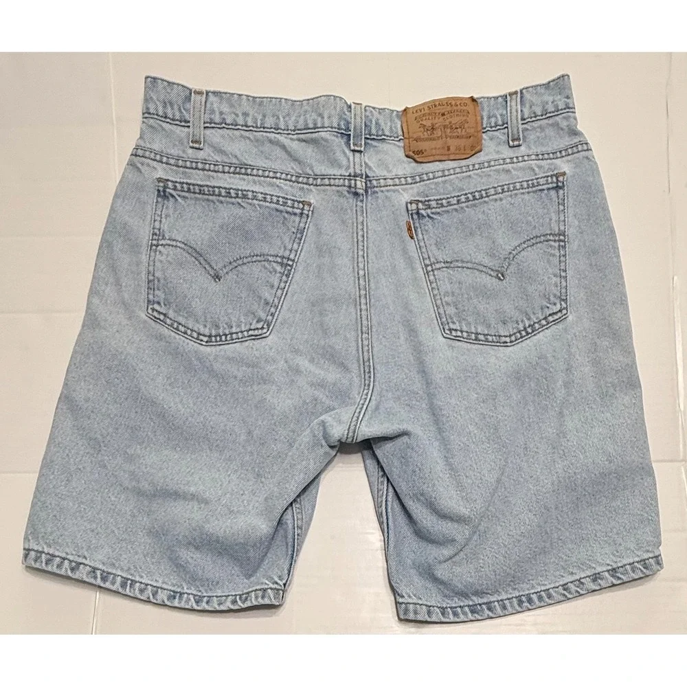 Vintage Levis 505 Orange Tab Denim Shorts Mens 36 Light Wash Regular Fit 90s